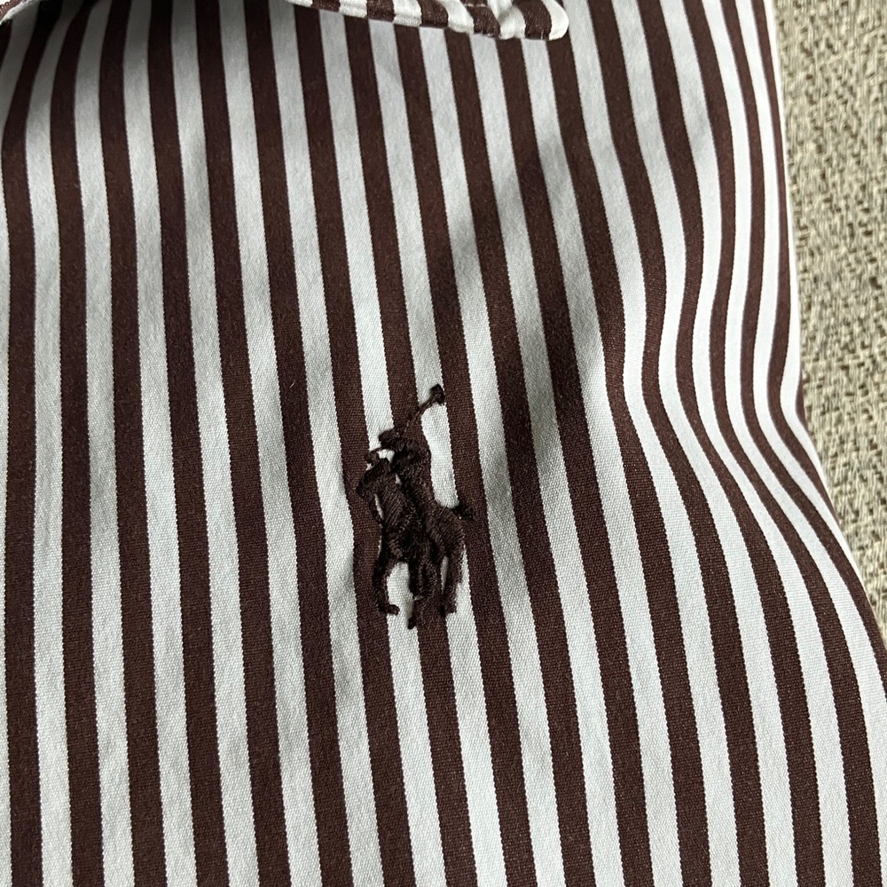 Ralph Lauren Women’s Striped Button-Down Shirt — White & Brown - Picture 3 of 6